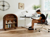 Arched Small Bookcase, Arched Storage Cabinet, Walnut Wooden Modern Arched Top Bookshelf with 3 W2557P428369