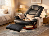 Black Manual Swivel Faux Leather Lounge Chair with Footrest & Armrest, Perfect for Living Room 52877052