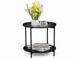 2-Tier Patio Side Table, Outdoor Metal Round Small Coffee Table with Removable Tray, Weather 59958728