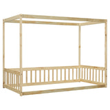 Twin Size Canopy Frame Floor Bed with Fence, Guardrails,Natural W504P143279