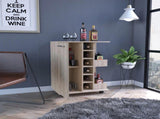 Bar Cart, Four Casters, Single Door Cabinet, Two External Shelves, Light Gray B097133078