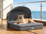 Gray Hand-Woven PE Rattan Dog Bed with Adjustable Canopy, Elevated Outdoor Pet Daybed with Washable 33187584