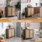 ZUN Sideboard Buffets Storage Cabinet - Boho Large Coffee Bar Cabinet with Rattan Decorated Door W295P253810