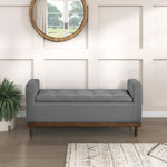 ZUN Mid-Century Modern Lift Top Storage Bench 1pc Tufted Gray Upholstered Solid Wood Walnut Finish B011P192193