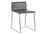 26" Contemporary Counter Stool in Brushed Stainless Steel, and Grey Faux Leather - Set of 2 B202P222062