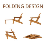 Outdoor Wooden Folding Adirondack Chair with Retractable Ottoman, Pre-Assembled BackRest & 94808483
