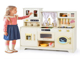 Beige Wooden Kids Play Kitchen with Rotatable Faucet & 14 Accessories,Pretend Cooking Set for 79200296
