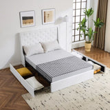 ZUN Upholstered Full Platform Storage Bed Frame with 4 Drawers, Wingback Headboard with Button Tufted 69625414