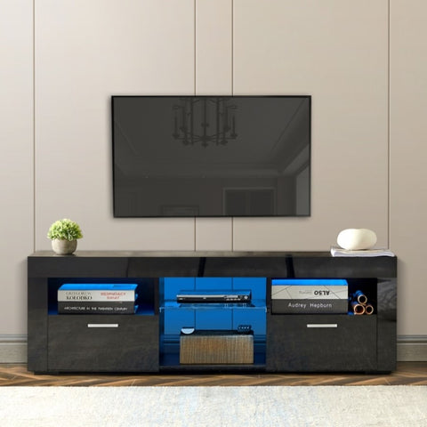 ZUN Black morden TV Stand with LED Lights,high glossy front TV Cabinet,can be assembled in Lounge Room, 57168670