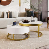 Modern Round Nesting Coffee Table with Drawers in White WF307201AAK