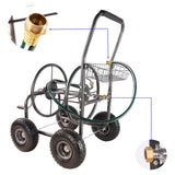 ZUN Garden Hose Reel Cart - 4 Wheels Portable Garden Hose Reel Cart with Storage Basket Rust Resistant W227P194231