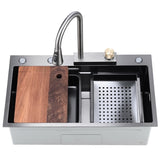 ZUN Kitchen Sink Flying rain Waterfall Kitchen Sink Set 30"x 18" 304 Stainless Steel Sink with Pull Down W1225102390