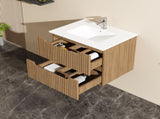 Goodyo 24" Wall-Mount Bathroom Vanity Cabinet with White Basin Sink Combo Floating, Walnut 36091790