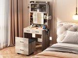 Small Vanity Desk with Sliding Mirror and LED Lights, Makeup Table with Charging Station and Storage 28727409