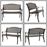 ZUN 40.5" Outdoor Cast Aluminum Bench With Mesh Backrest Seat Surface 24289313