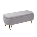 ZUN Grey Storage Ottoman Bench for End of Bed Gold Legs, Modern Grey Faux Fur Entryway Bench Upholstered W117082033