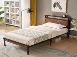 Twin Size Metal Platform Bed Frame with Wooden Headboard and Footboard with USB LINER, No Box Spring 77772599