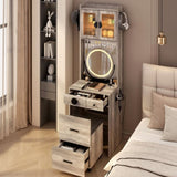 Small Vanity Desk with Mirror and LED Lights, Makeup Table with Charging Station and drawers and 31482463