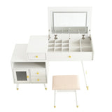3-in-1 Vanity Desk with Lighted Flip-Top Mirror & Adjustable Cabinet, Makeup Dressing Table with N844P291656A