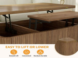 3 in 1 Lift Top Coffee Table, Fluted Convertible Coffee Tables Converts to Dining Tables, Modern W2641P422965