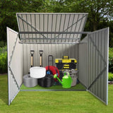 ZUN Garbage Bin Shed Stores 2 Trash Cans Metal Outdoor Bin Shed for Garbage Storage,Grey W1350P230160