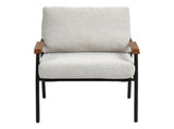 Modern Accent Chair with Natural Wood Armrests Black Metal Frame, Light Beige Upholstered Seat W2215P248476