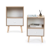 Mid-Century Wood Nightstand Set of 2, Bed Sofa Side Table with Drawer and Shelf, Modern End Table W2181P147509