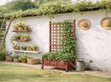 Wooden Planter with Trellis, 50" Tall Elevated Garden Bed Outdoor with Wheels, Freestanding Planter 20784012