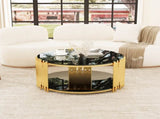 Modern minimalist light luxury style stainless steel circular coffee table, black tempered glass 38672474