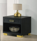 1pc Contemporary Square End Table Storage Drawer Open Shelf Black Gold Finish Metal Pull Knob Living B011P245411