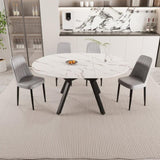 47-63" expandable circular dining tables , equipped with 4 PU fabric thick cushioned dining chairs 43663124