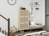 Rattan 3 Door Shoe Rack, Freestanding Modern Shoe Storage Cabinet, for Entryway W688P211253