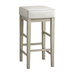 ZUN Transitional White Faux Leather Seat 29-inch Pub Height Stools Set of 2, White Finish Solid Wood B011P232133