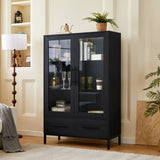 60'' Tall Display with Tempered Glass Door, LED Lighting, Two Drawers, Modern Style Storage N845P261801B