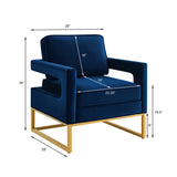 Modern Style Accent Chair with Gold Metal Base , Velvet Upholstered Leisure Chair with Open Armrest, W2186P148525