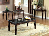 ZUN Traditional Espresso Solid wood 3pc Tables Set 1x Coffee Table and 2x End Tables Faux Marble Top B011P206780