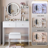 17" Round LED Mirror Vanity Table Soft Cushion Stool Suit, Large Mirror, Touch Switch, 3 colors, W3258P311347