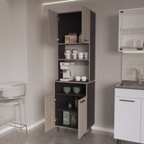 FM FURNITURE Bullhead City Kitchen Pantry with Open Storage and 4 Doors, White Oak and Wengue B128P301398