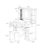 ZUN Farmhouse Vanity Desk with Sliding Mirror,Lights and Charging Station,Makeup Table Desk with W760P206129