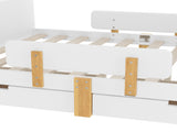Full Size Platform Bed with Storage Drawers, Solid Wood Beds Frame with Bed Guardrail, Small Shelf, W1580P373244