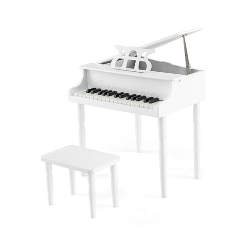 ZUN White Kids Piano 30-Key Wood Toy Kids Grand Piano with Bench and Music Rack 66135554