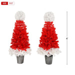 ZUN Lighted Santa Hat Style Tree Set of 2, 4ft Artificial Tree with Warm White Lights, N710P181810J