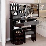 37" Middle Size Left Drawer Desktop Vanity Table Cushioned Stool, Extra Large Right sliding W3258P293195