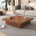 ZUN Square Marble Veneer Coffee Table Sliding Top with Storage in Walnut 39.4'' 13693693