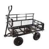 ZUN (Black double fence utility cart) Wagon Cart Garden cart trucks make it easier to transport firewood W22784159