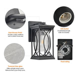 1-pack Black Outdoor Wall Lantern with Crackled Glass, Weather-Resistant Exterior Light Fixture for W1340P239410