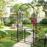 Metal Garden Arch with Gate 79.5'' Wide x 86.6'' High Climbing Plants Support Rose Arch Outdoor W158681132