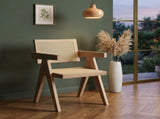 Mid-Century Modern Solid Wood Dining Accent Chair with Natural Rattan Cane Back & Seat, Vintage B2792P603477