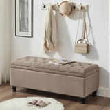 Upholstered tufted button storage bench ,Linen fabric entry bench with spindle wooden legs, Bed W2186P151306