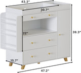 Changing Table Modern Dresser with Wide Table Top, 3Drawers, White Drawer Dresser W3393P315819